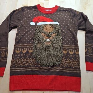 Star Wars Chewbacca Furry Face Santa Hat Adult Small Ugly Christmas Sweater